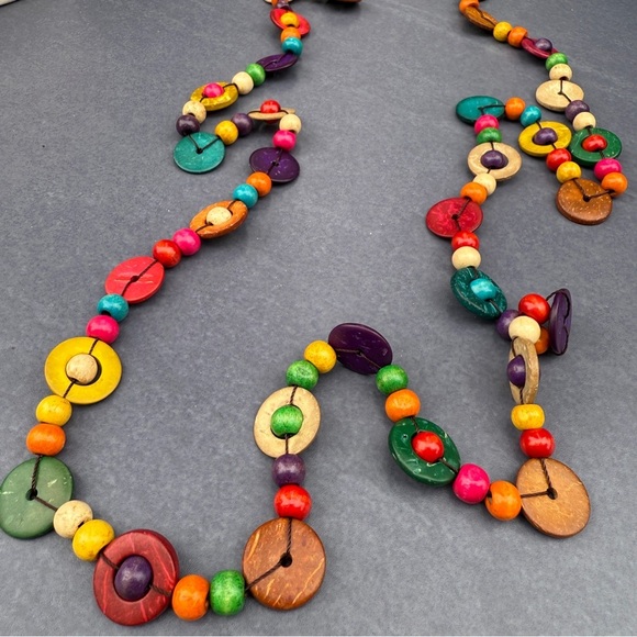 Colorful Wooden Beaded Necklace - Picture 3 of 11